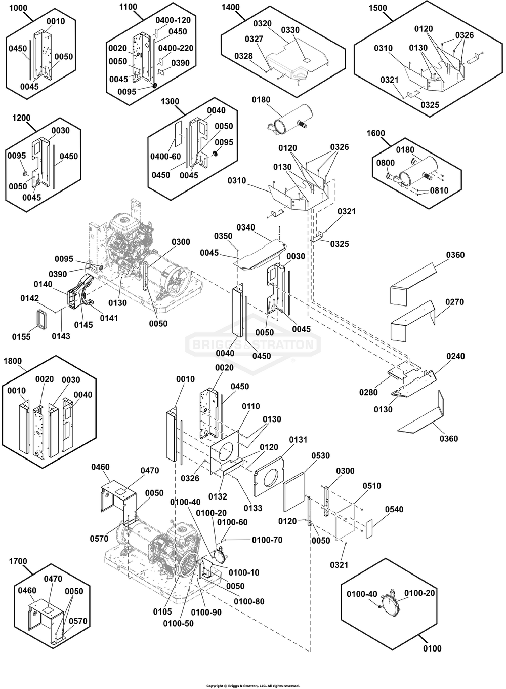 Fuel, Duct And Support Group Diagram and Parts List for 040782-00  Briggs and Stratton Generator